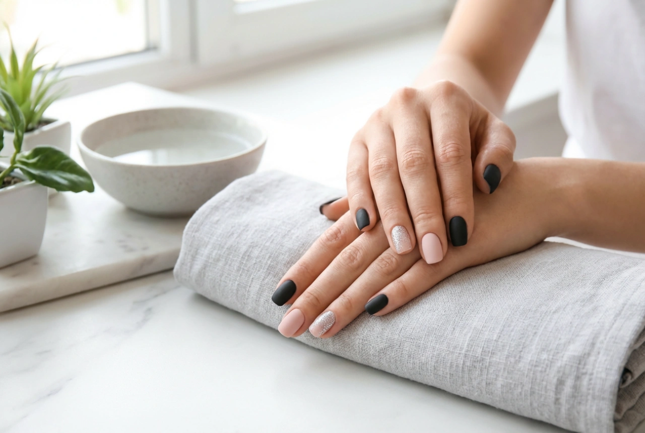 Unhas pretas e rosas com glitter: onde adicionar brilho sem exagerar