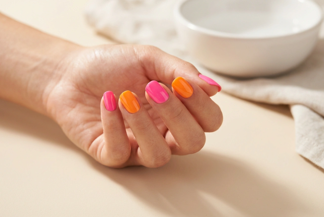Unhas neon para o verão: preparação da unha e cobertura uniforme