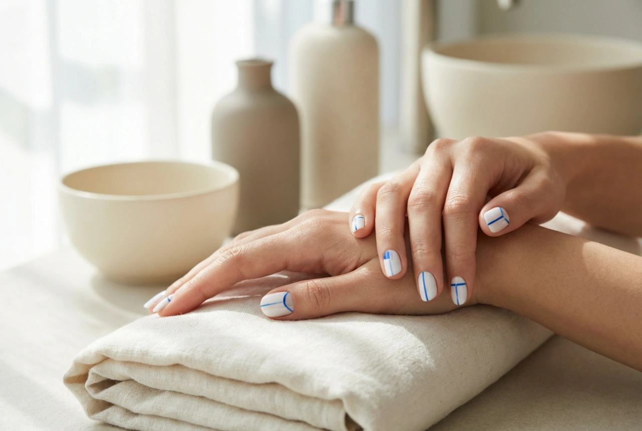 Unhas azul e branco: decorações simples e linhas limpas
