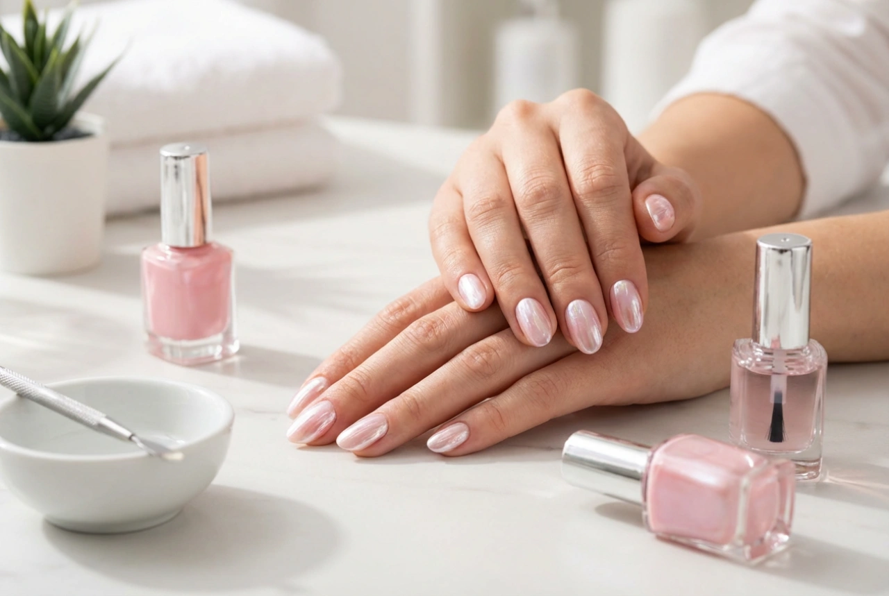 Unhas Rosa Peroladas: Efeito Concha Passo a Passo