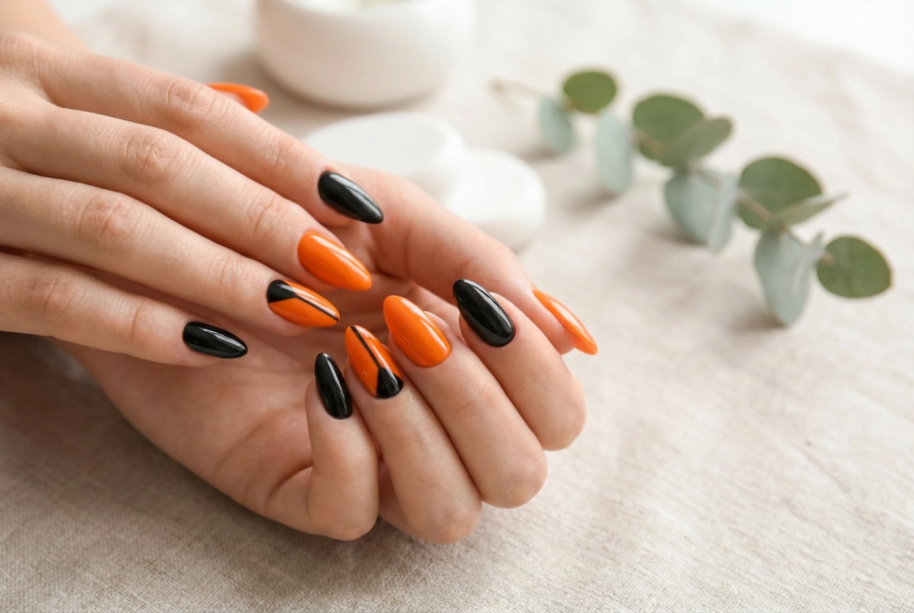 Unhas laranjas com preto: decorações marcantes passo a passo
