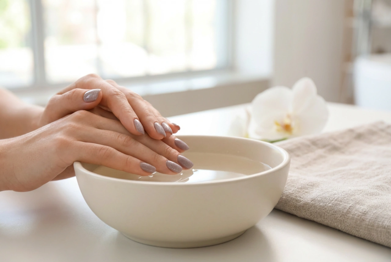 Unhas rosa e cinza com glitter: brilho elegante sem excesso