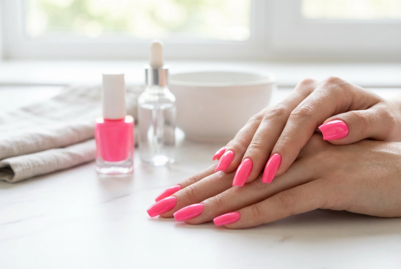 Unhas neon cor-de-rosa: preparação, esmaltação e proteção