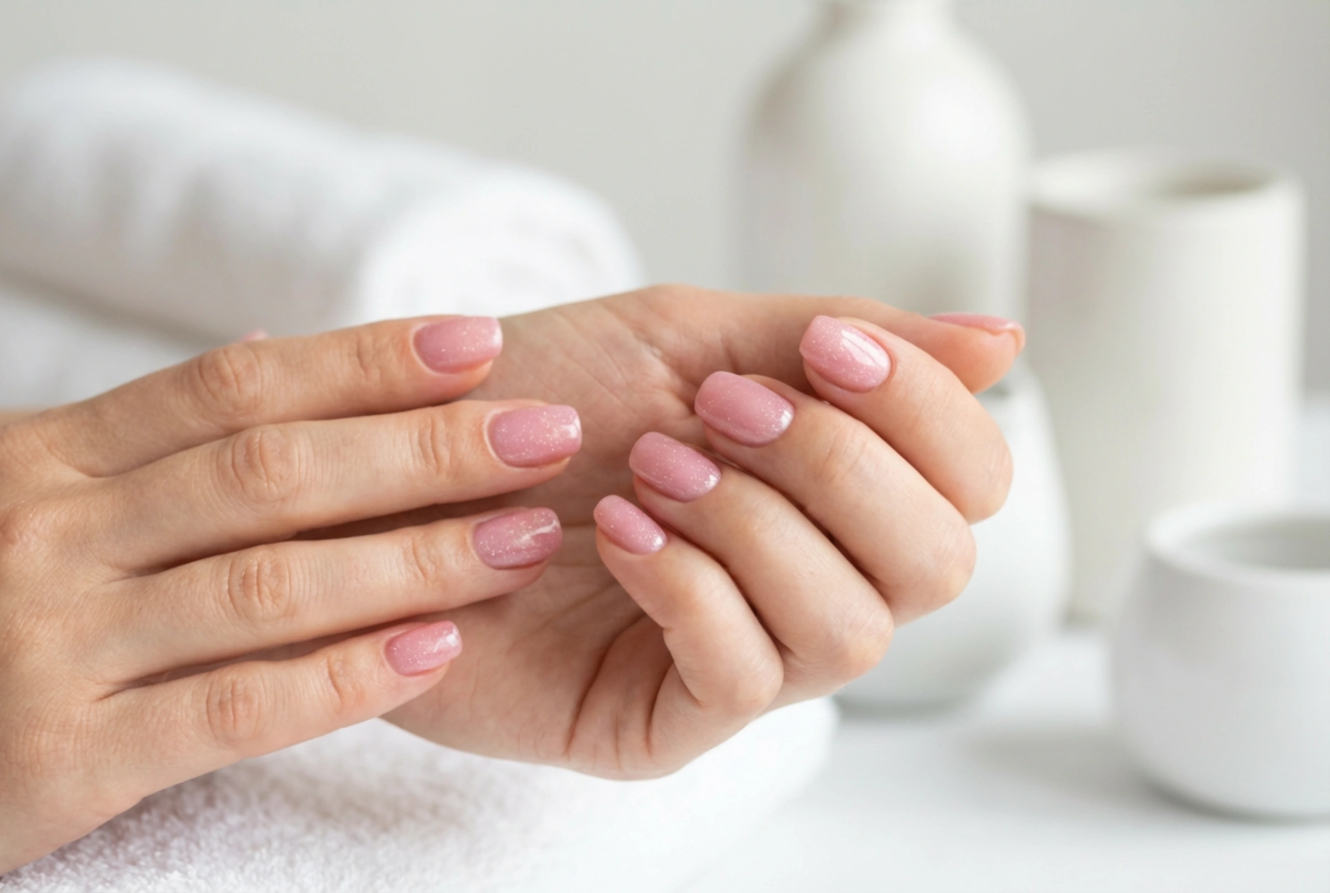 Unhas cor-de-rosa com pó brilhante: como aplicar o efeito e proteger o brilho