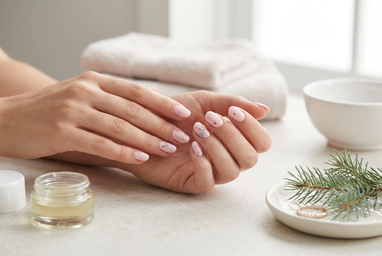 Unhas de Natal Cor-de-Rosa: Renas Pastel, Estrelas e Glitter