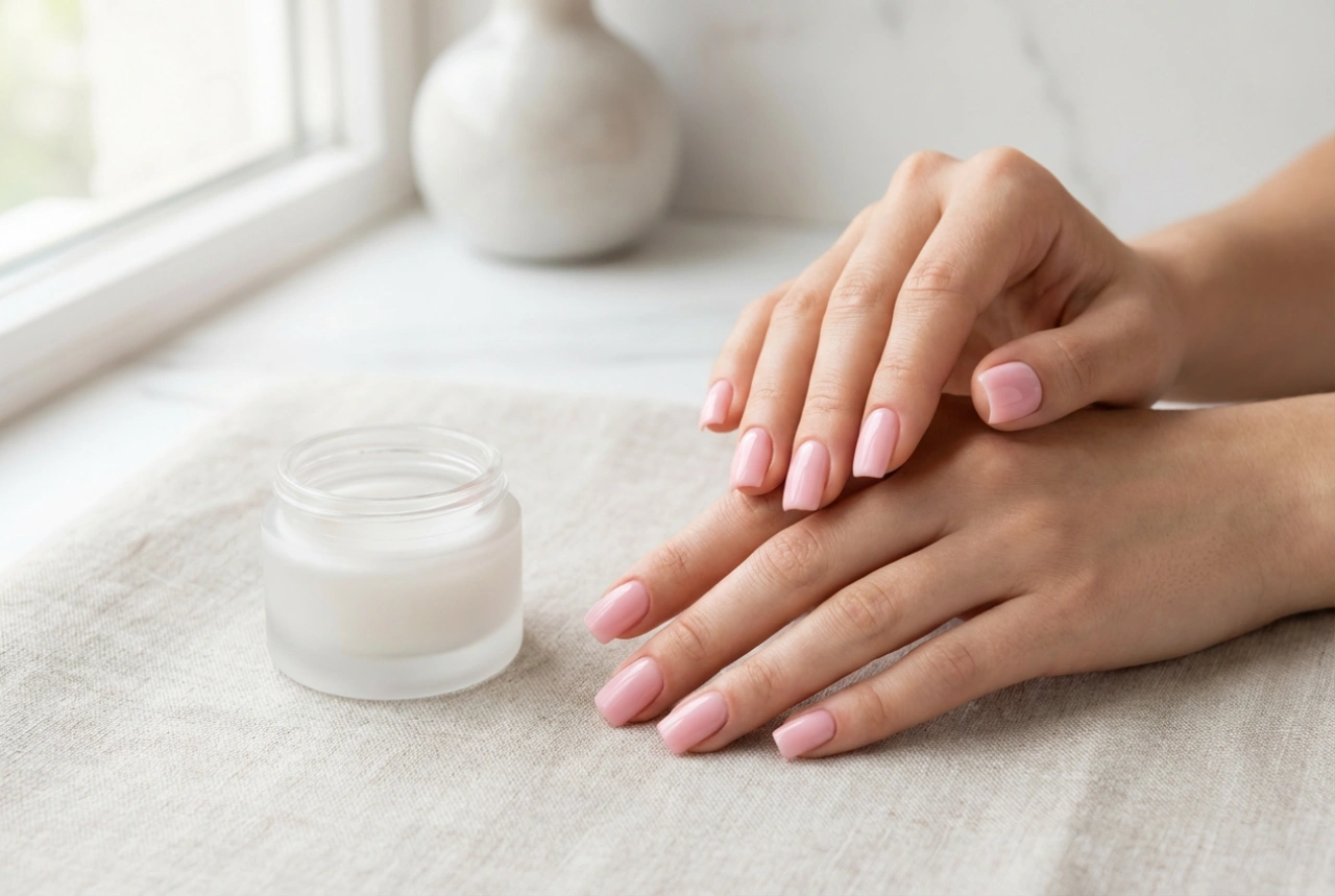 Forma quadrada em rosa: unhas quadradas cor-de-rosa sem manchas