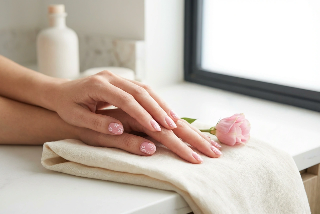 Flores nas unhas: unhas cor-de-rosa com flores passo a passo