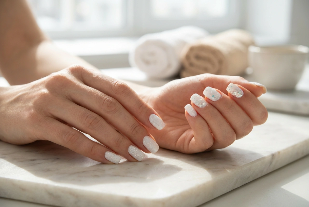 Unhas brancas com glitter: do pó fino ao glitter expressivo