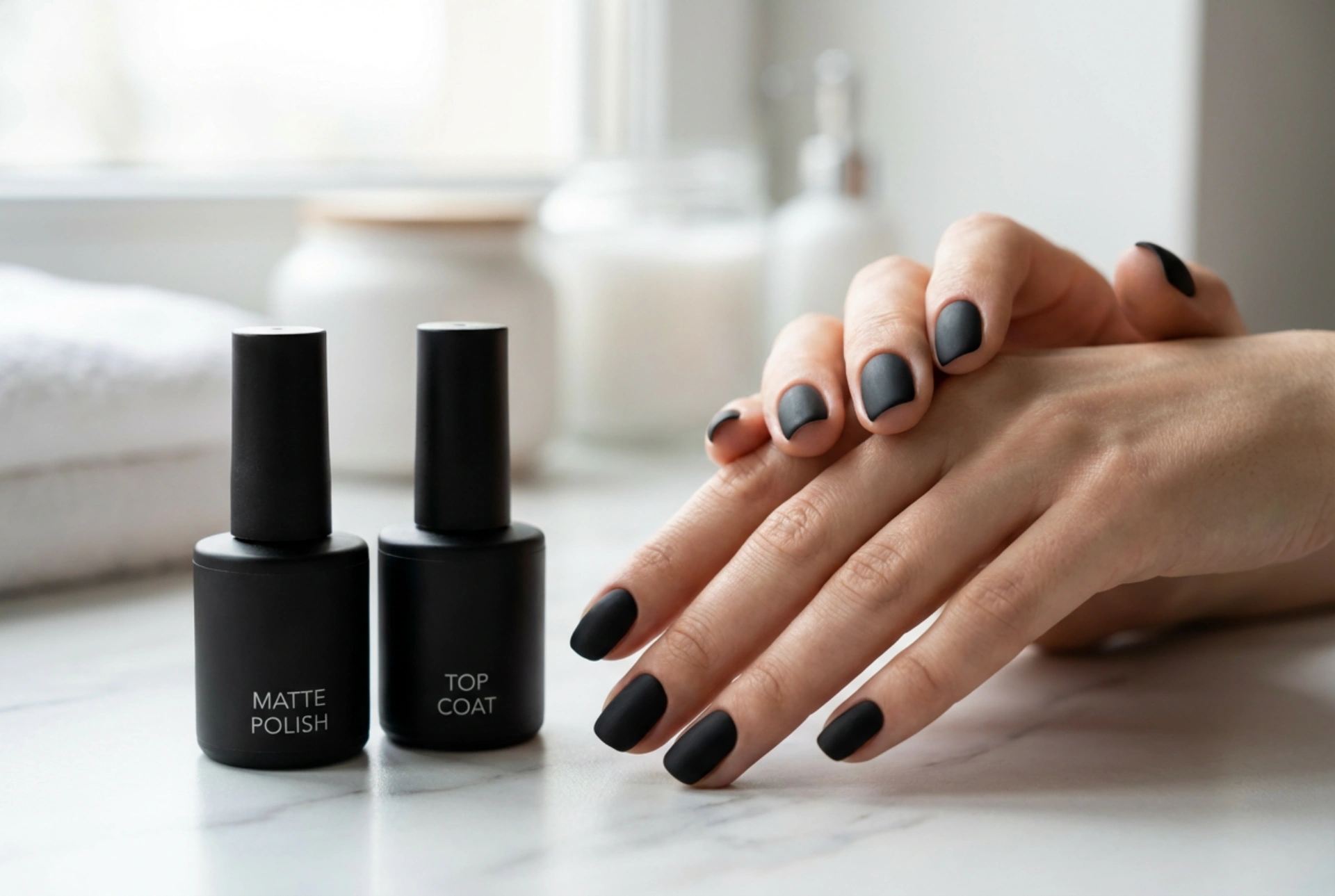 Unhas pretas foscas sem manchas: a base ideal e o acabamento mate perfeito