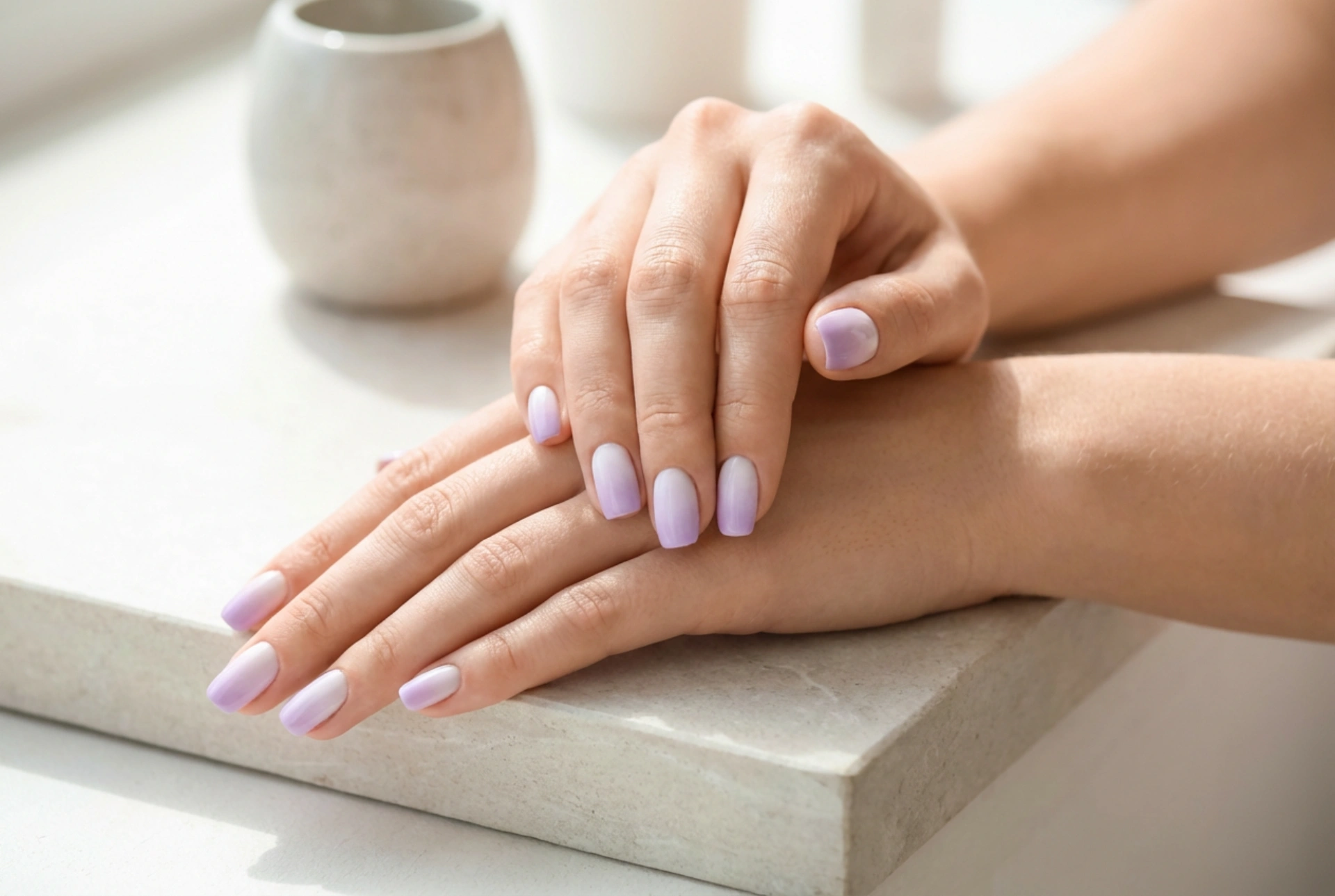 Unhas ombré lavanda: transições de cores suaves passo a passo