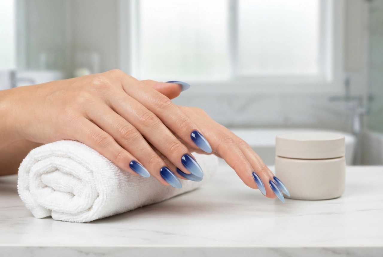 Unhas ombre azul-marinho: o gradiente sofisticado para a noite