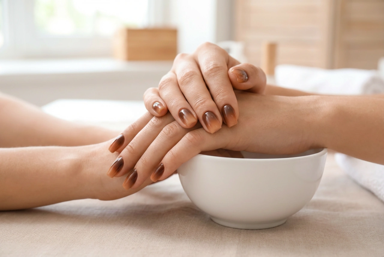 Unhas ombré de outono em tons de castanho: tons quentes e gradiente