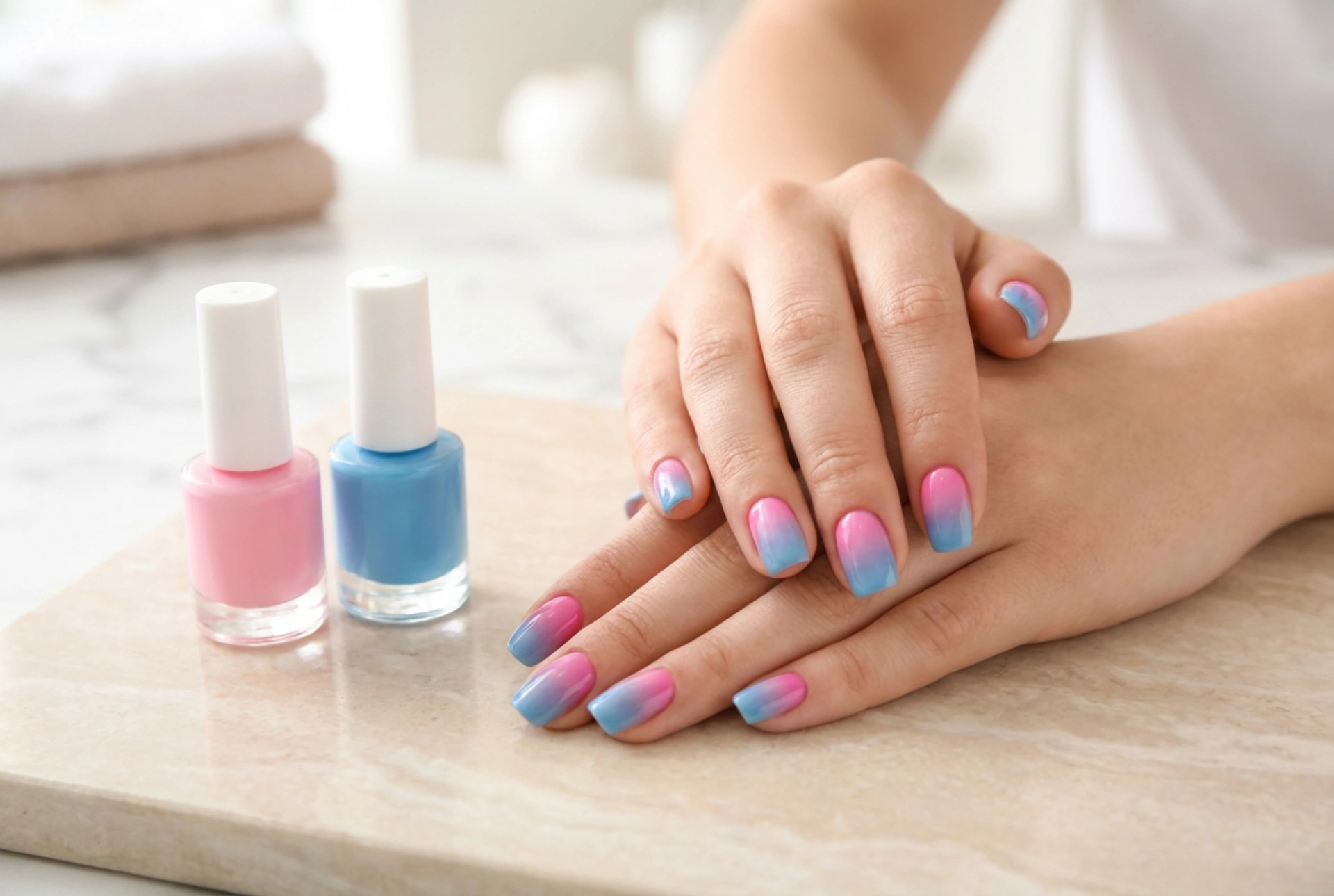 Unhas Ombré Vibrantes em Rosa e Azul: Escolha de Vernizes e Técnica de Degradé