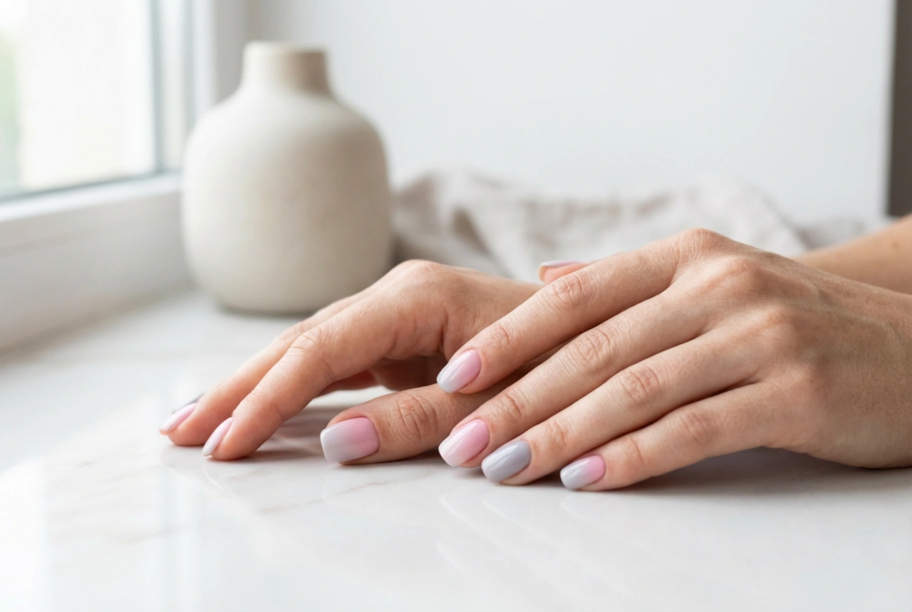 Unhas ombre rosa e cinza: dupla elegante para o trabalho e para a noite