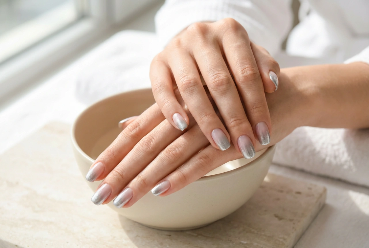 Unhas ombre prateadas: a transição para o prata a partir de diferentes bases