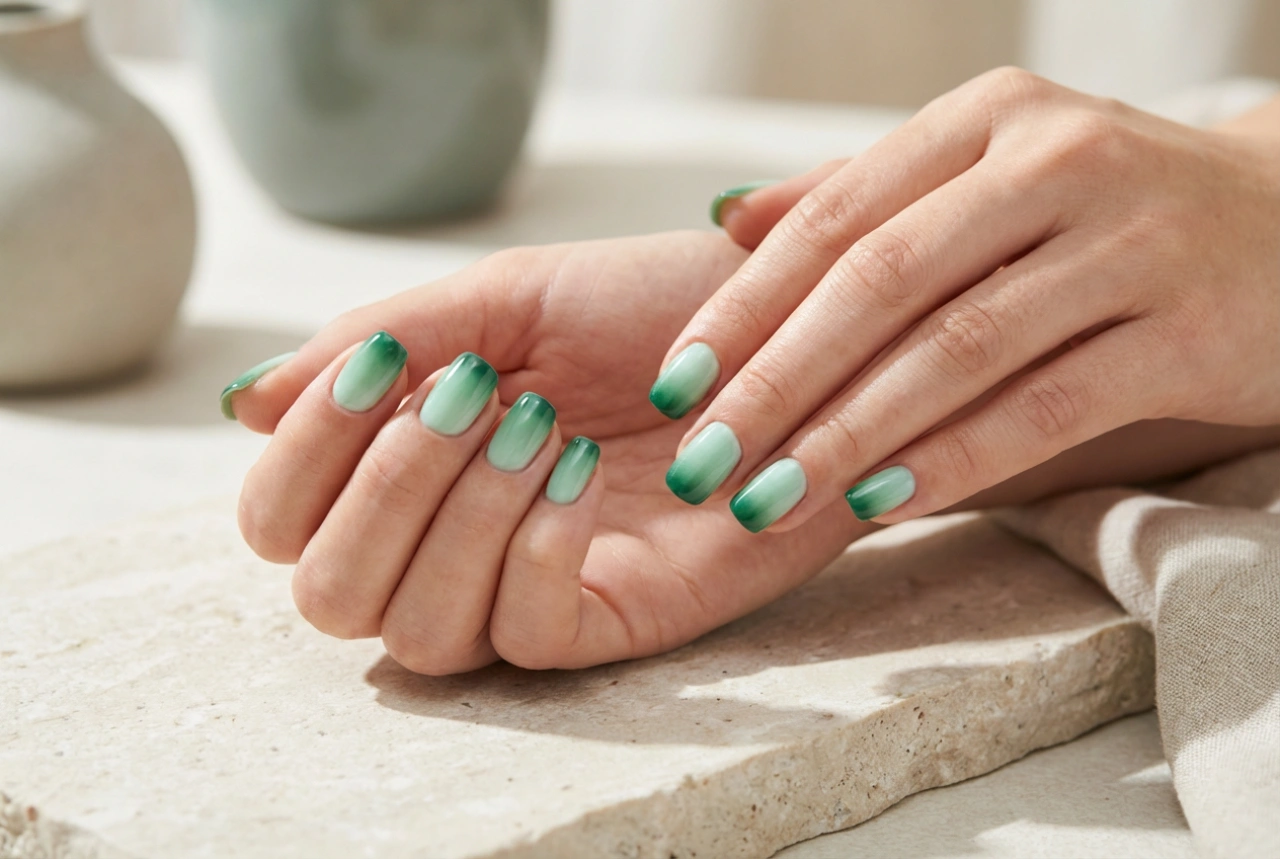 Ombré verde nas unhas: combinações de cores e acabamentos