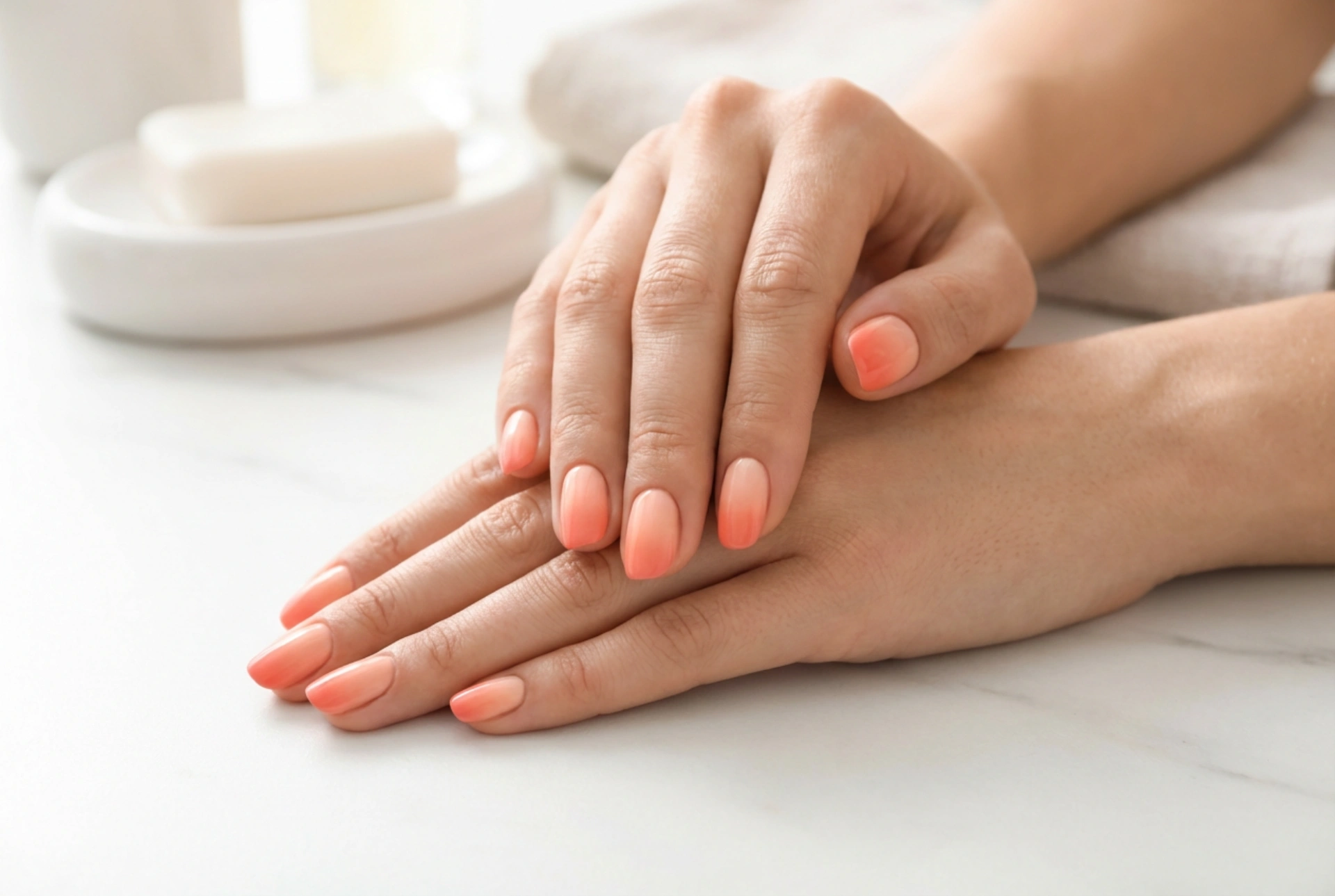 Unhas ombre salmão: um gradiente delicado passo a passo
