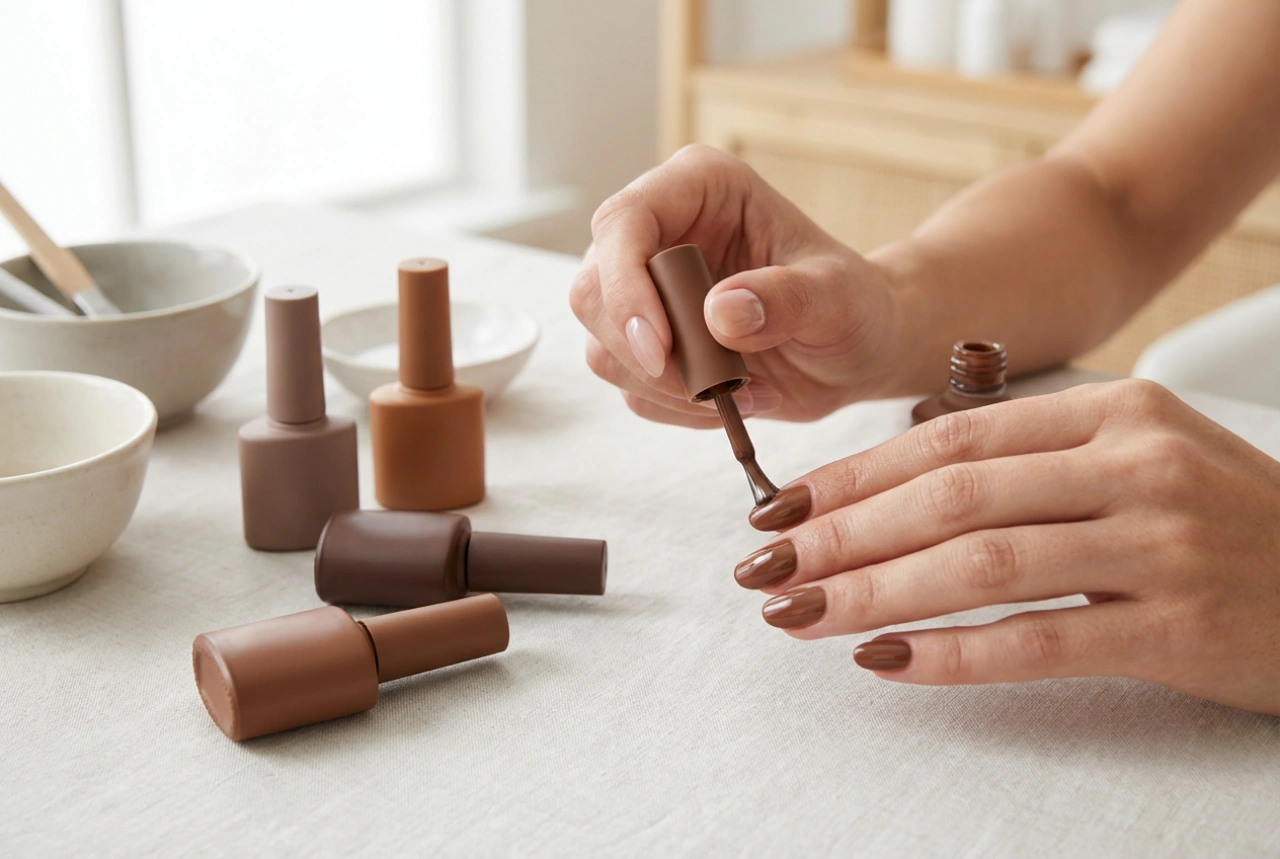 Verniz de gel castanho: escolha do tom e aplicação suave