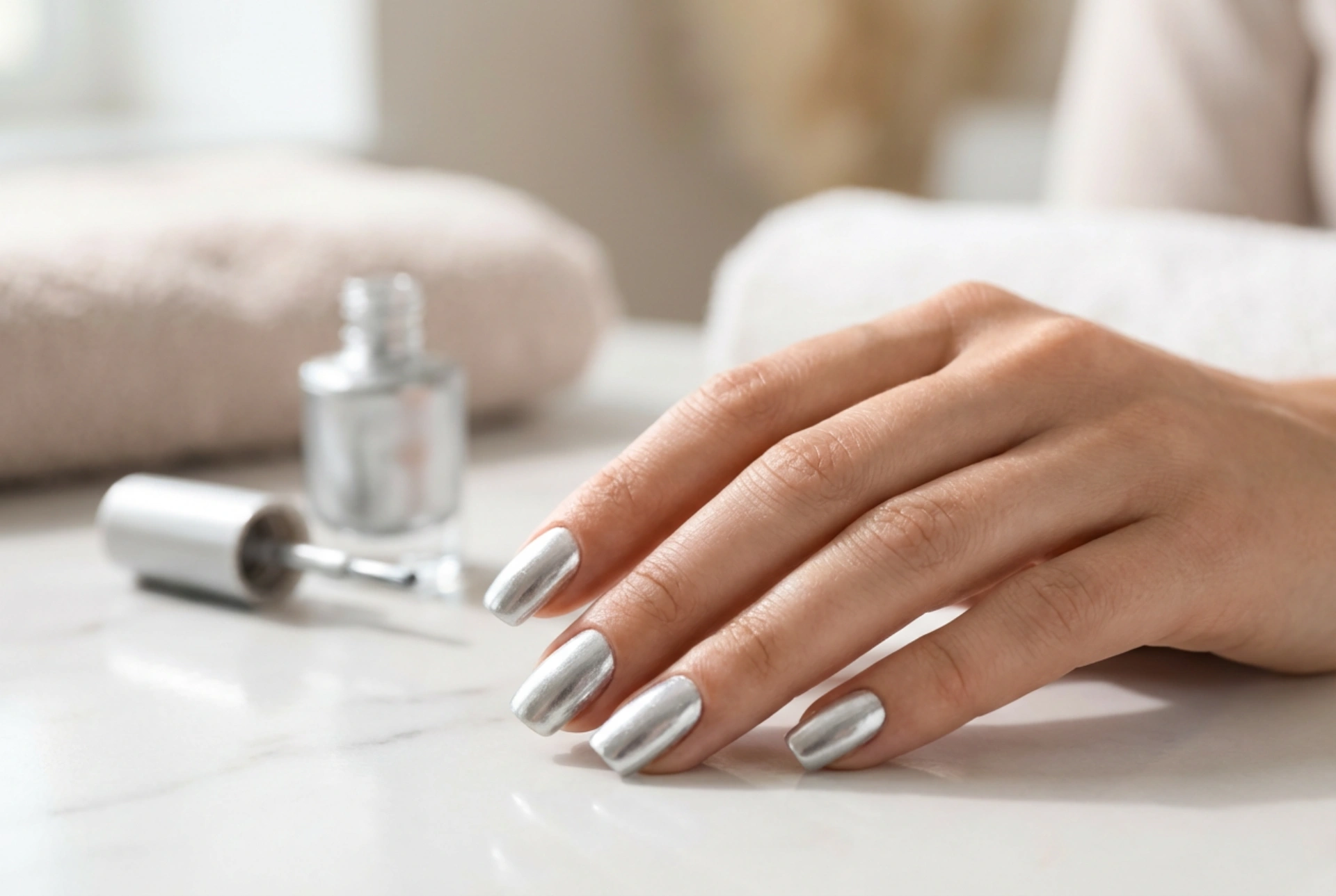 Verniz de unhas prateado: brilho uniforme e acabamento duradouro
