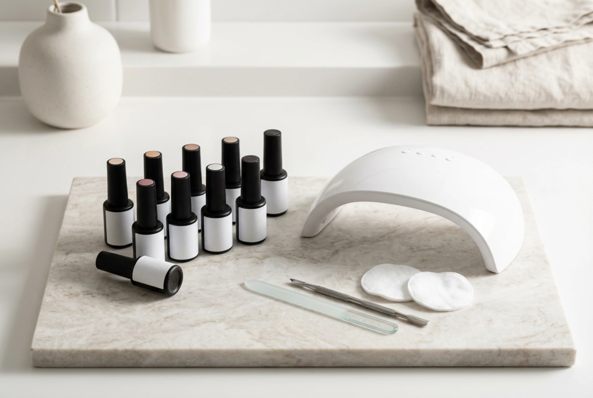 Verniz híbrido para unhas: preparação, camadas e catalisação