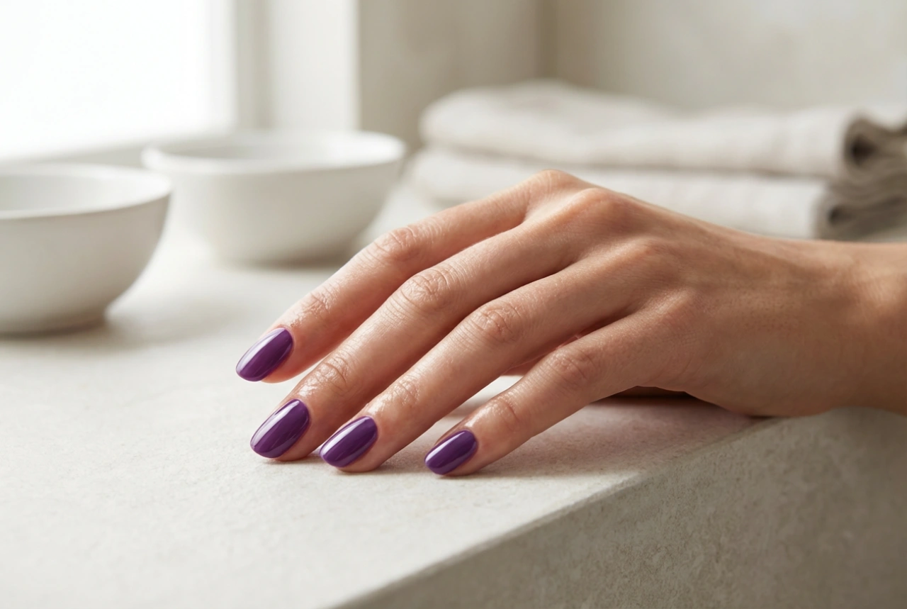 Verniz de gel roxo: como obter uma cobertura uniforme e um brilho intenso