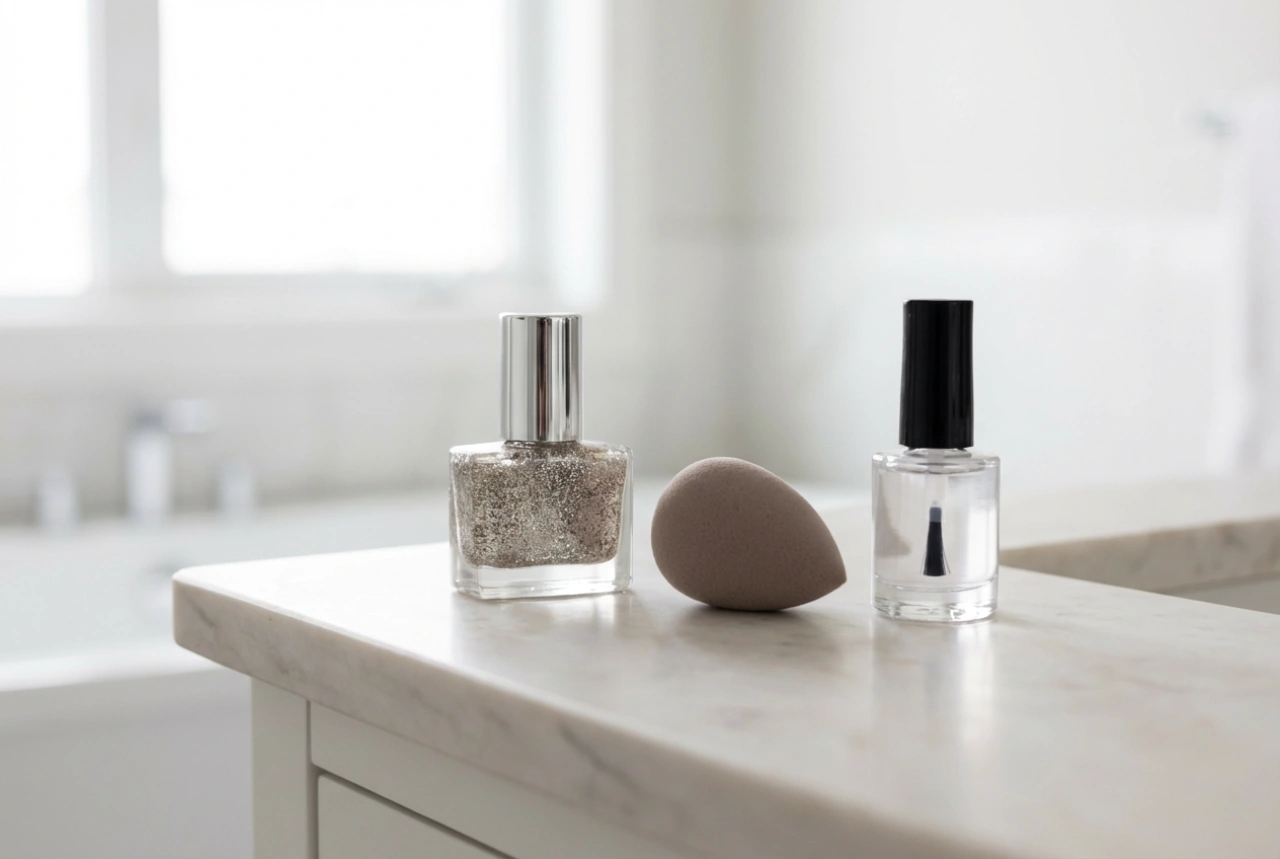 Vernizes híbridos com glitter: brilho uniforme, esponja e top coat