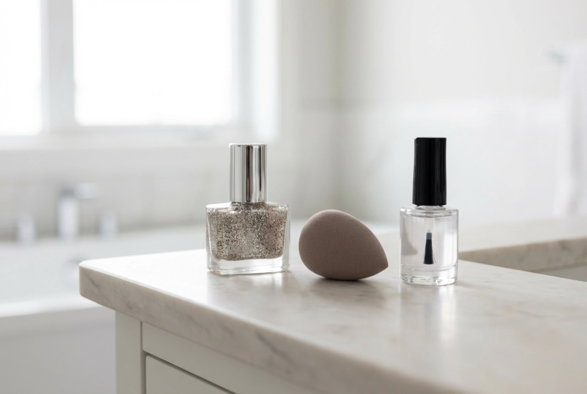 Vernizes híbridos com glitter: brilho uniforme, esponja e top coat