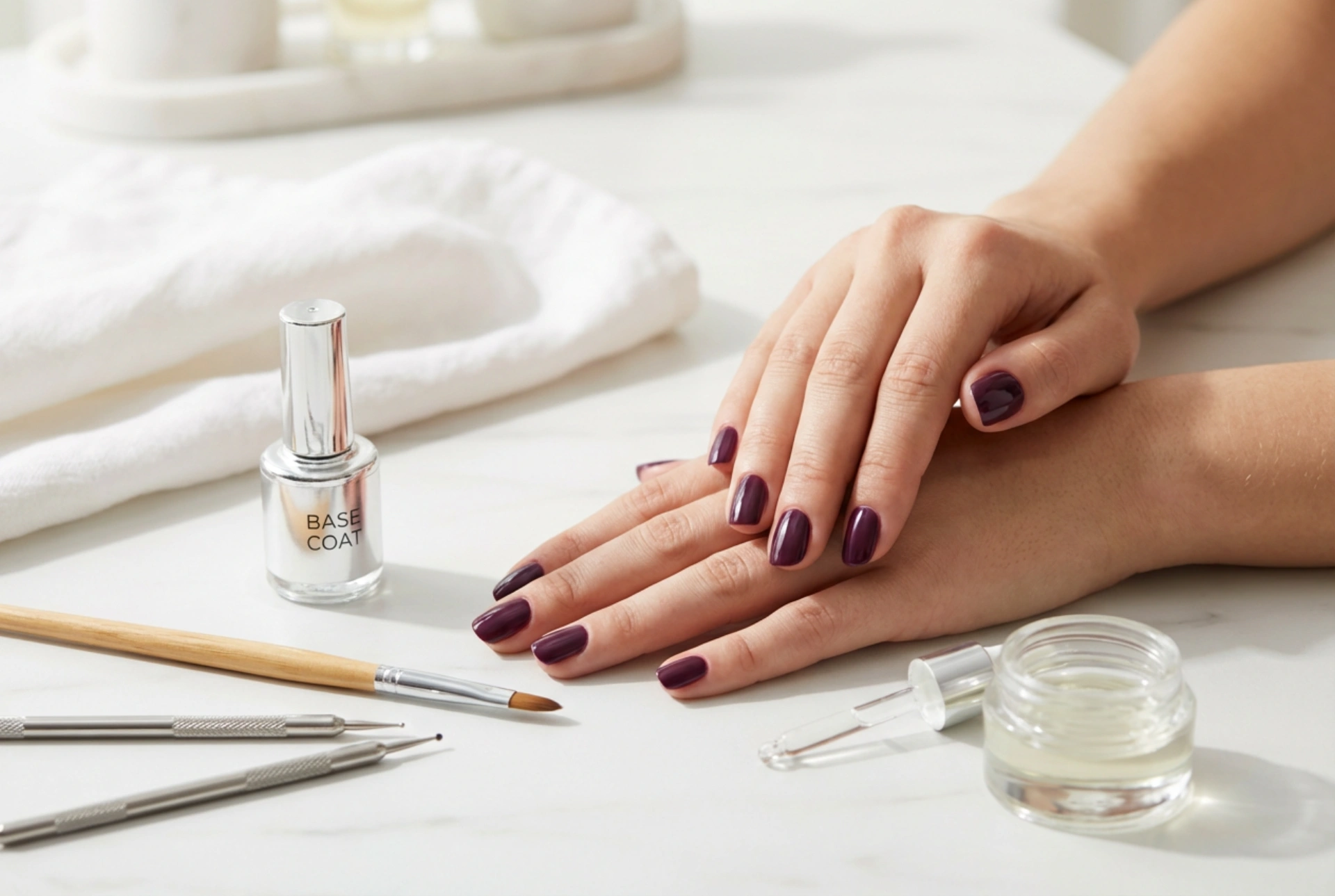 Unhas em tom ameixa: preparação, aplicação e decorações elegantes