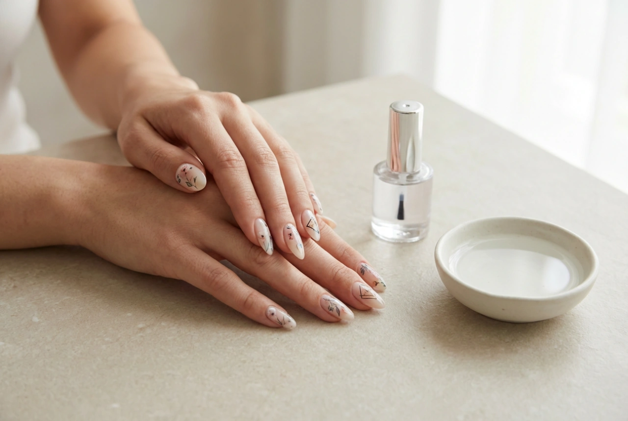 Adesivos de água para unhas: como molhar, aplicar e selar com top coat