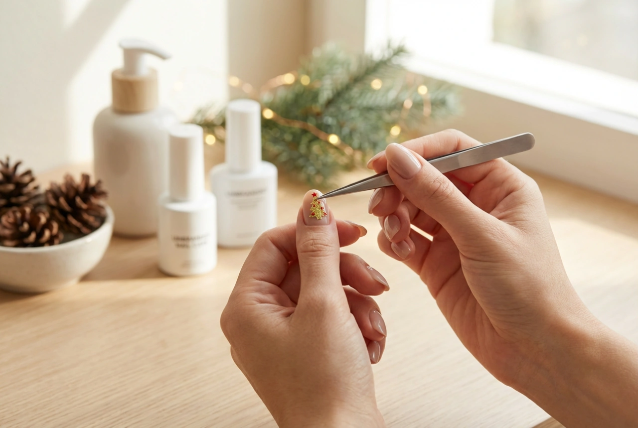 Adesivos de unhas para o Natal: decorações rápidas, aplicação e fixação