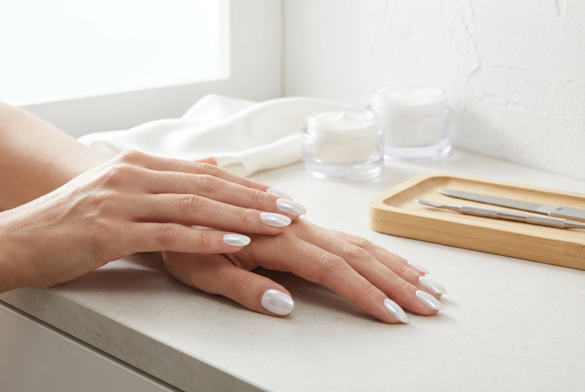 Unhas claras com pó: efeito espelho delicado passo a passo