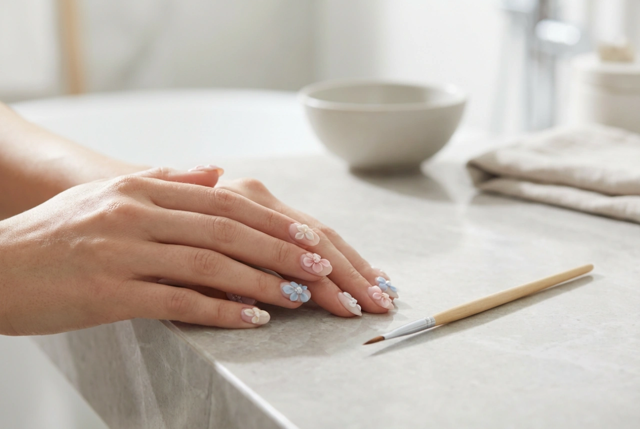 Flores 3D nas unhas: técnicas de acrílico e gel para iniciantes