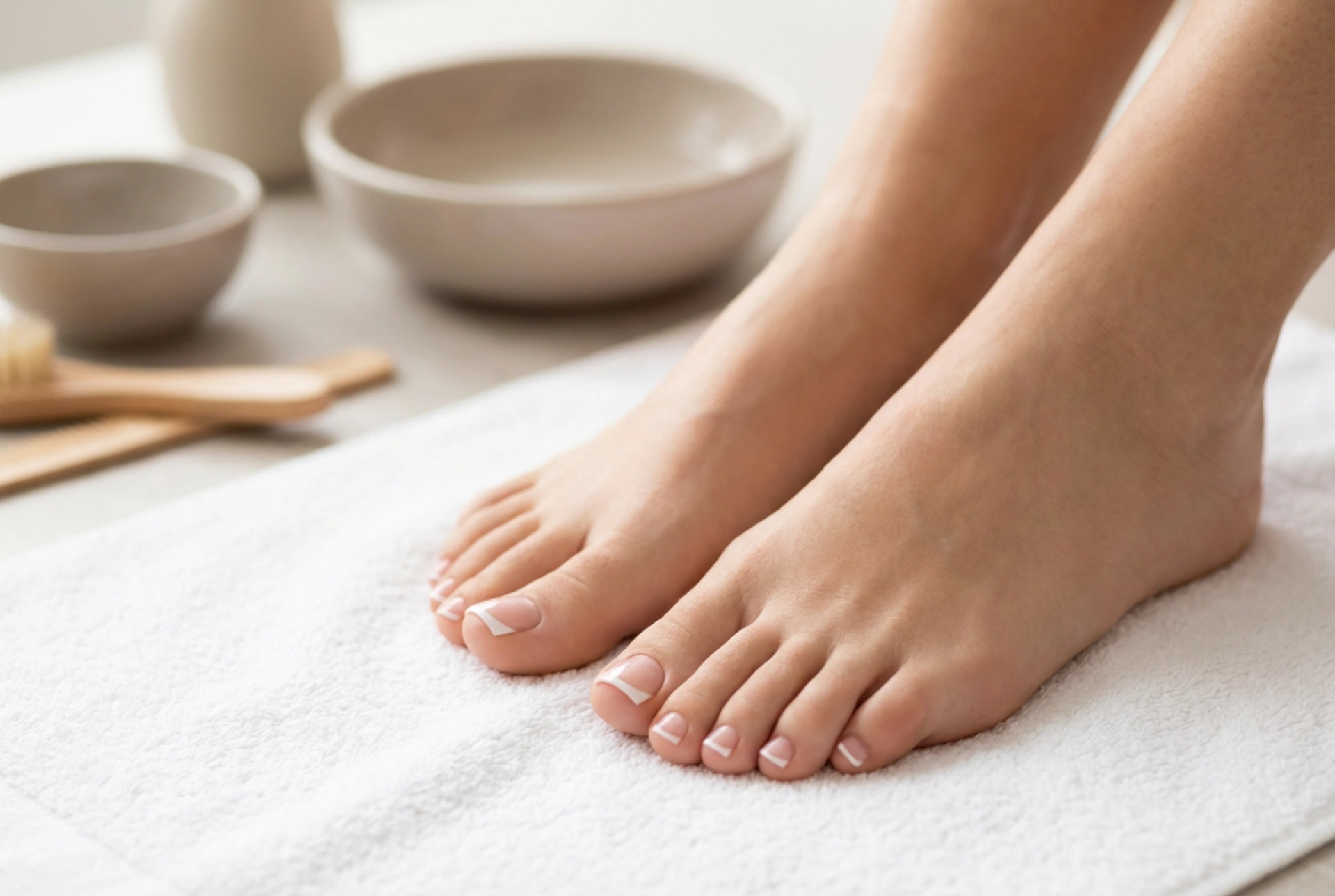 Pedicure francesa em gel: preparação da unha e ponta precisa