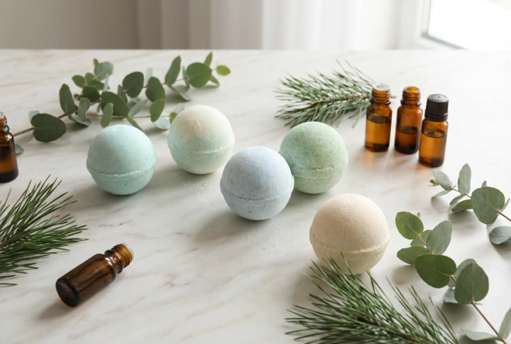 Bolas de banho de Natal caseiras: aromas e cores