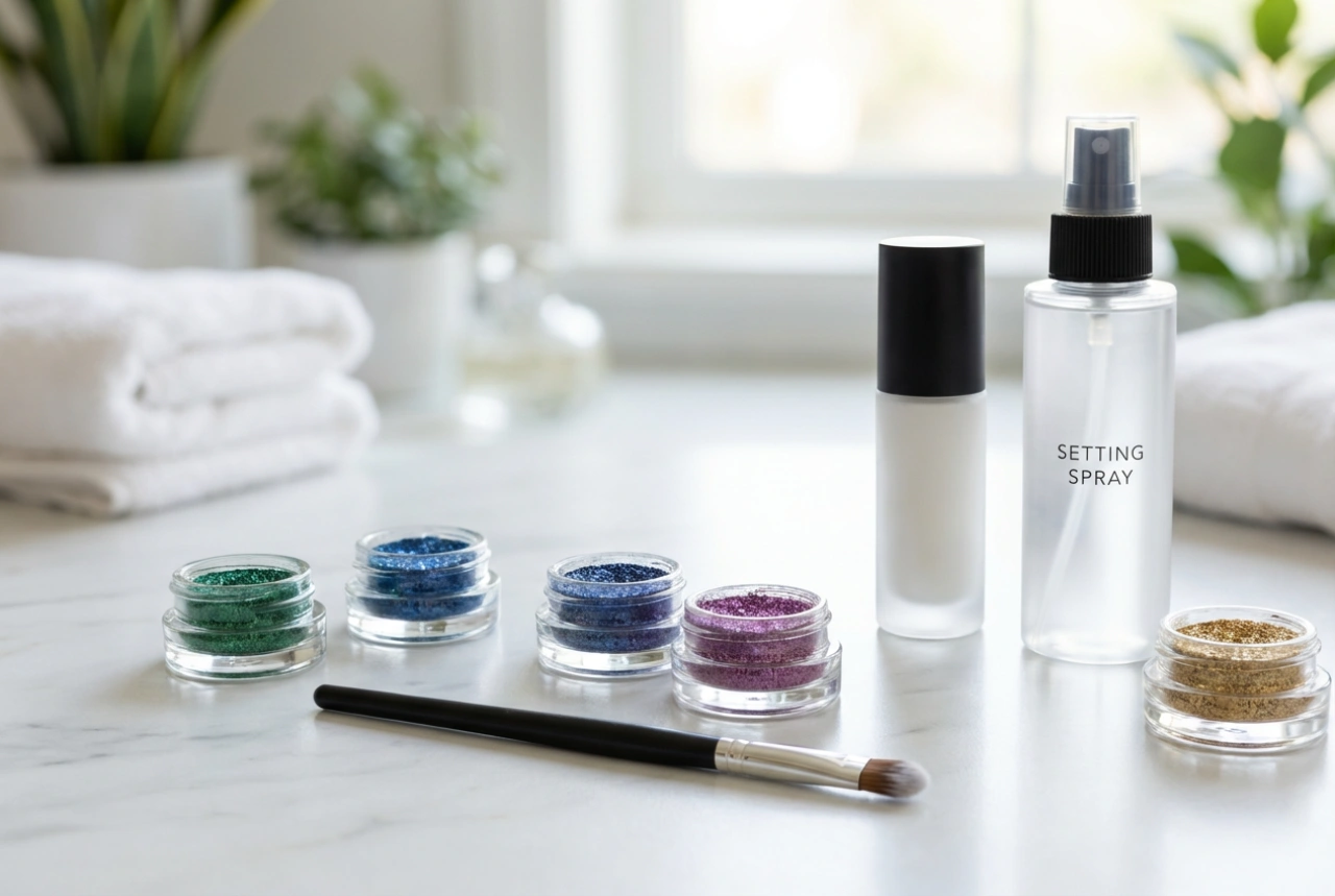 Sombras de olhos com glitter sem cair: base, aplicação e fixação