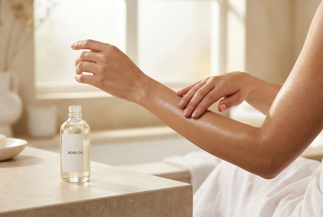 Óleo de massagem corporal: preparação da pele e movimentos das mãos